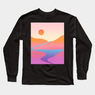 Sunset Pink Gradient Minimalist Landscape Long Sleeve T-Shirt